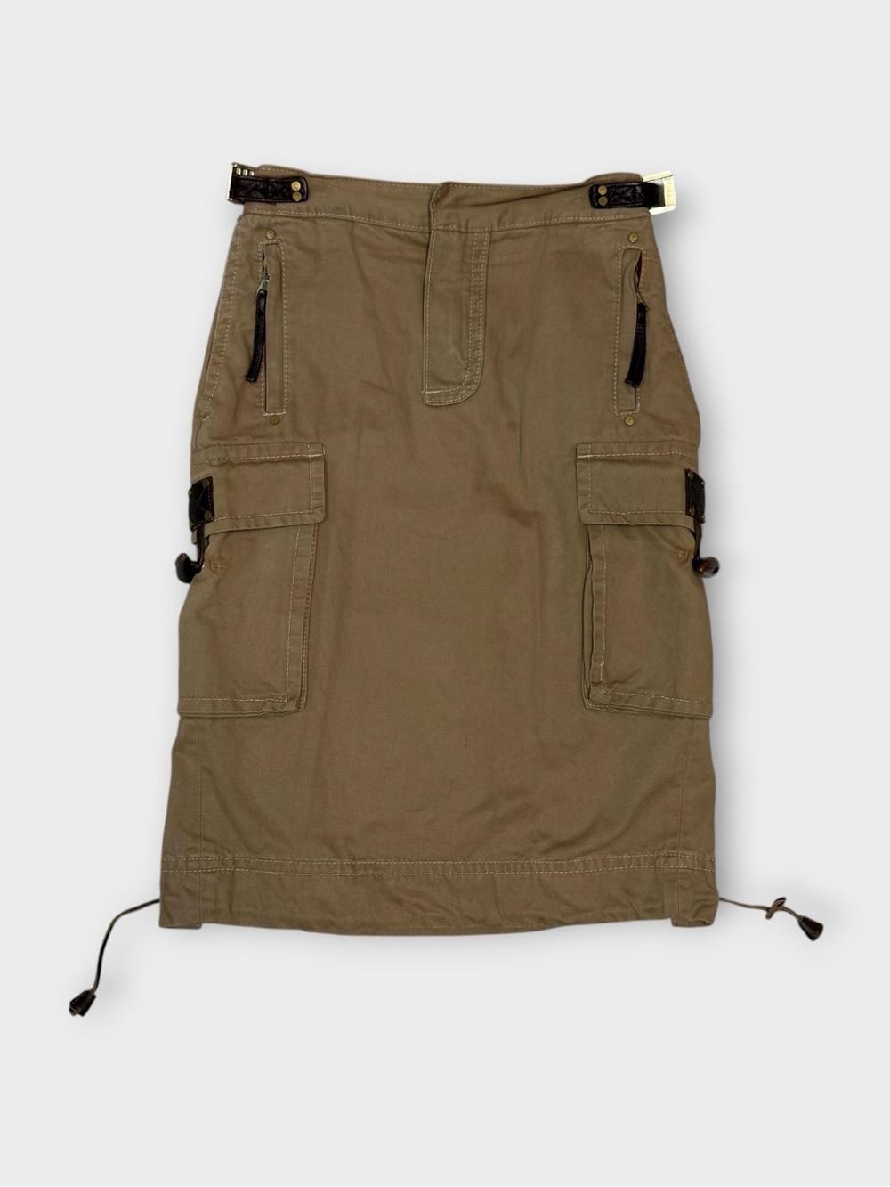 Dsquared2 Tan Cotton Cargo Midi Skirt with Leather Hardware